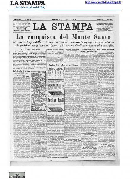 La prima pagina de La Stampa del 26 agosto 1917