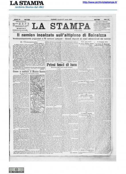 La prima pagina de La Stampa del 27 agosto 1917
