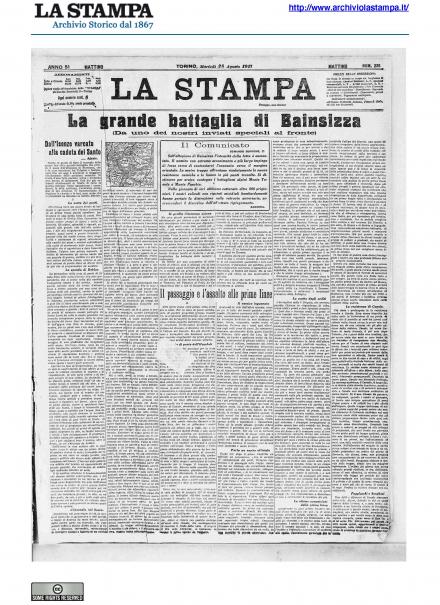 La prima pagina de La Stampa del 28 agosto 1917