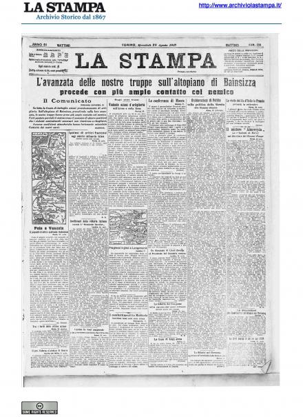 La prima pagina de La Stampa del 29 agosto 1917