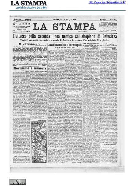 La prima pagina de La Stampa del 30 agosto 1917