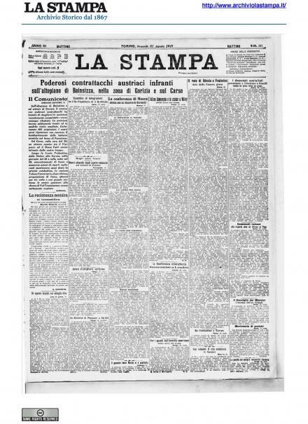 La prima pagina de La Stampa del 31 agosto 1917