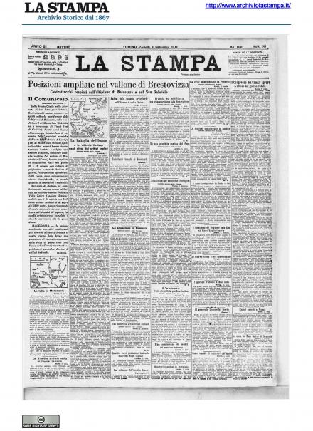 La prima pagina de La Stampa del 3 settembre 1917