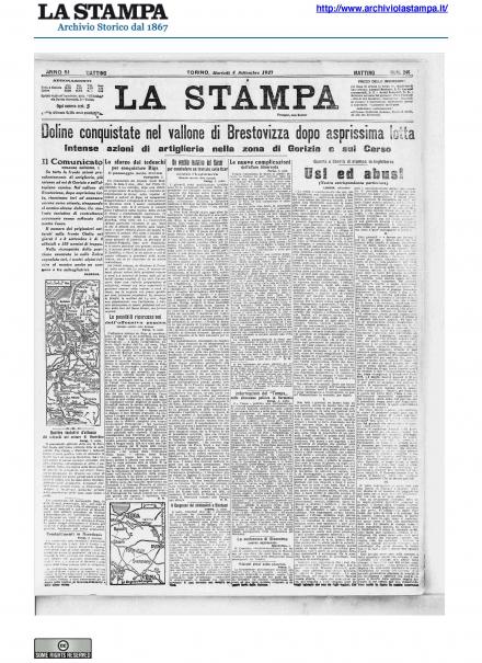 La prima pagina de La Stampa del 4 settembre 1917