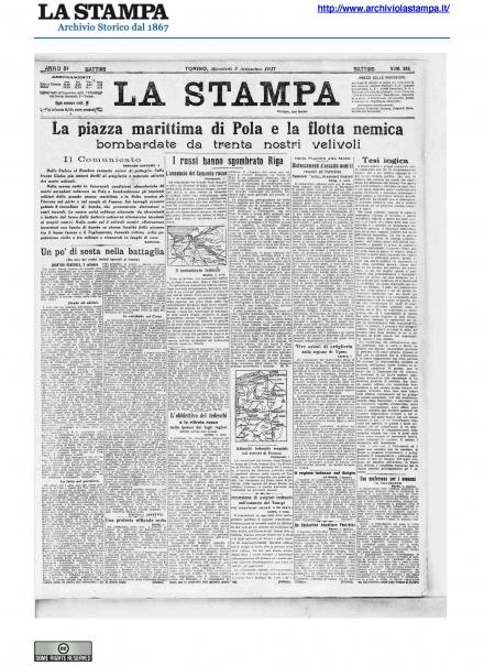La prima pagina de La Stampa del 5 settembre 1917