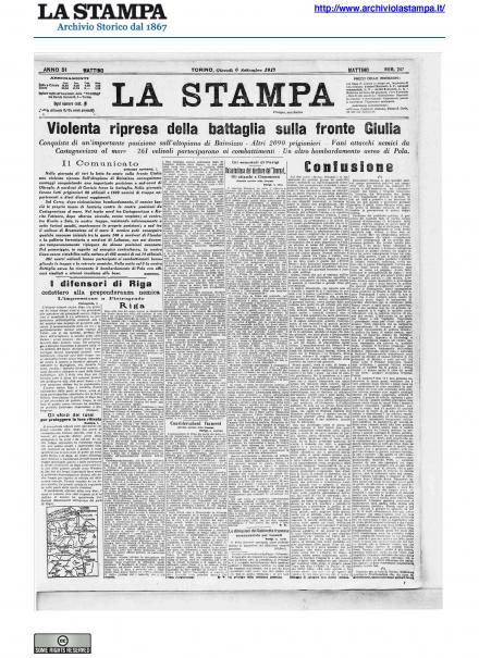 La prima pagina de La Stampa del 6 settembre 1917