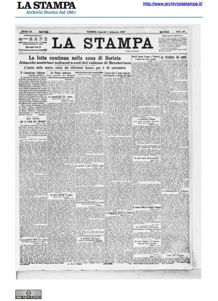 La prima pagina de La Stampa del 7 settembre 1917