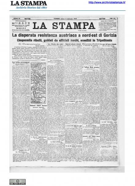 La prima pagina de La Stampa del 8 settembre 1917