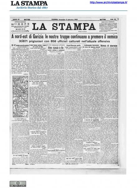 La prima pagina de La Stampa del 9 settembre 1917