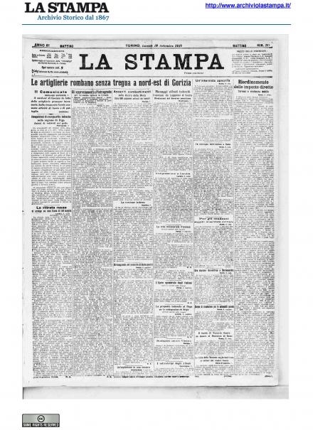 La prima pagina de La Stampa del 10 settembre 1917