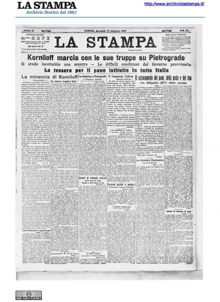 La prima pagina de La Stampa del 12 settembre 1917