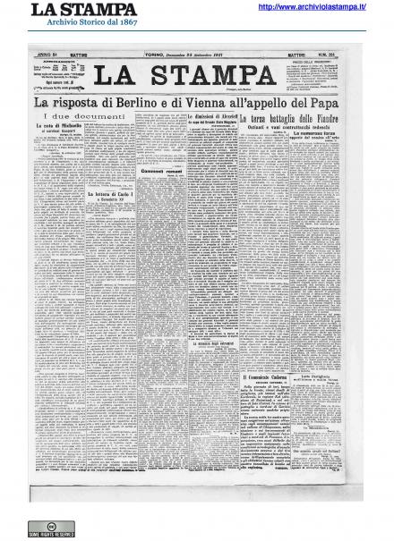 La prima pagina de La Stampa del 23 settembre 1917