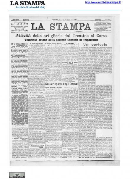 La prima pagina de La Stampa del 25 settembre 1917