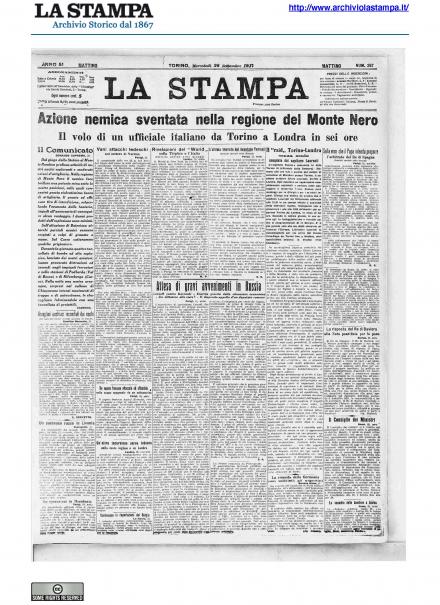 La prima pagina de La Stampa del 26 settembre 1917
