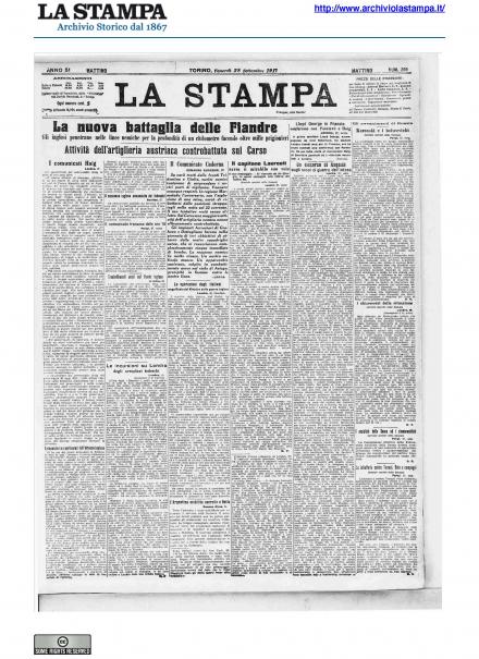 La prima pagina de La Stampa del 28 settembre 1917