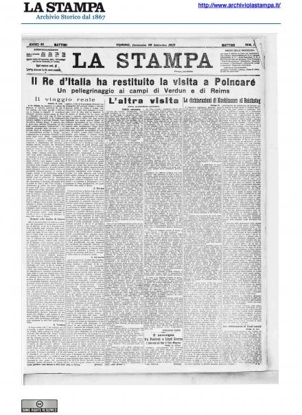 La prima pagina de La Stampa del 30 settembre 1917