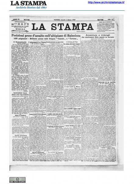 La prima pagina de La Stampa del primo ottobre 1917