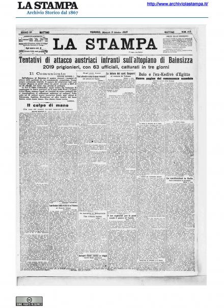 La prima pagina de La Stampa del 2 ottobre 1917