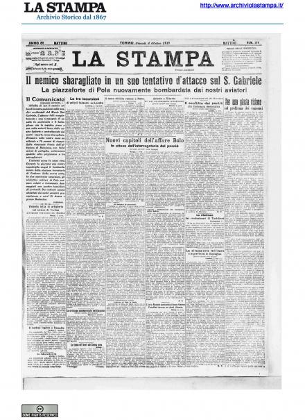 La prima pagina de La Stampa del 4 ottobre 1917