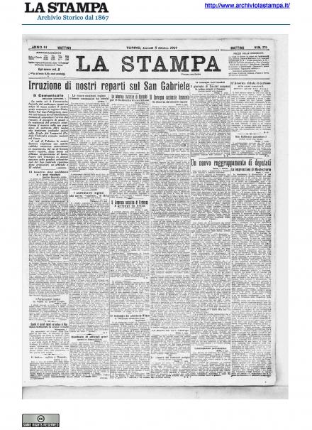La prima pagina de La Stampa del 8 ottobre 1917