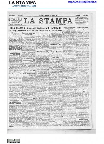 La prima pagina de La Stampa del 10 ottobre 1917