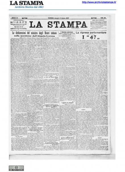 La prima pagina de La Stampa del 11 ottobre 1917