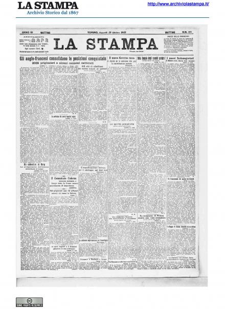 La prima pagina de La Stampa del 12 ottobre 1917