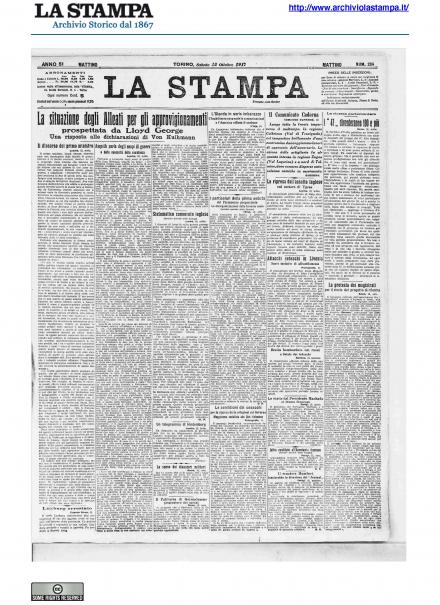 La prima pagina de La Stampa del 13 ottobre 1917