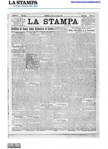 La prima pagina de La Stampa del 15 ottobre 1917