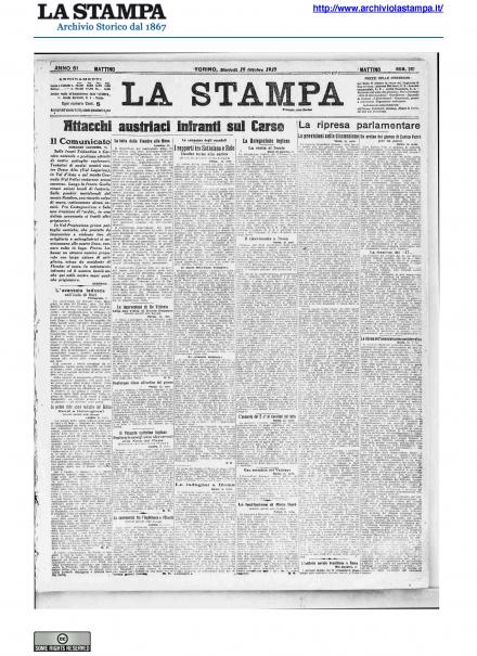La prima pagina de La Stampa del 16 ottobre 1917