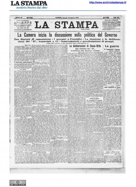 La prima pagina de La Stampa del 18 ottobre 1917