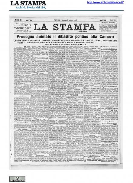 La prima pagina de La Stampa del 19 ottobre 1917