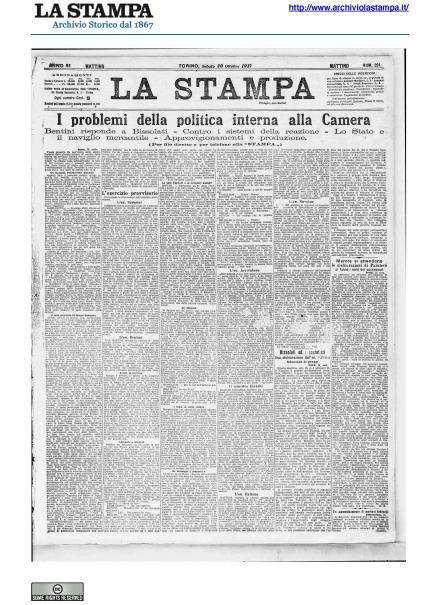 La prima pagina de La Stampa del 20 ottobre 1917