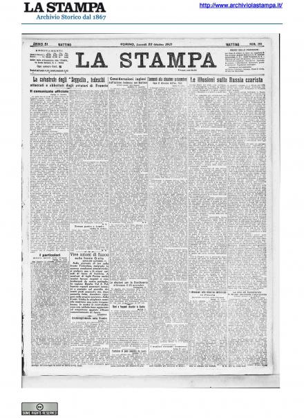 La prima pagina de La Stampa del 22 ottobre 1917