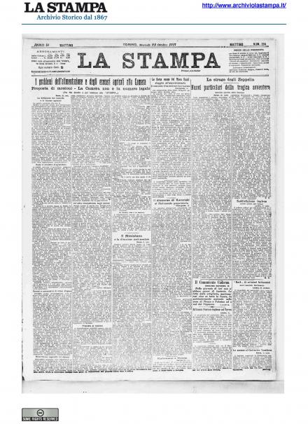 La prima pagina de La Stampa del 23 ottobre 1917