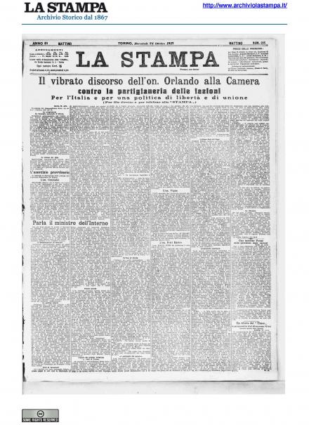 La prima pagina de La Stampa del 24 ottobre 1917