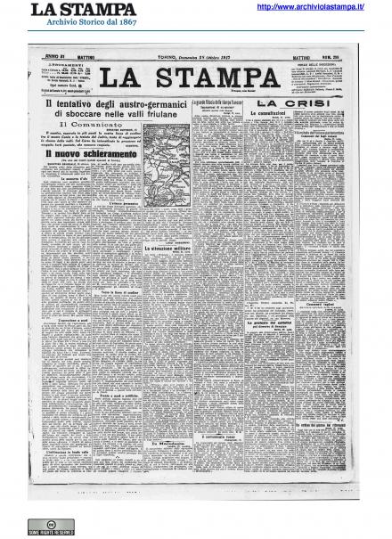 La prima pagina de La Stampa del 28 ottobre 1917