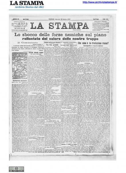 La prima pagina de La Stampa del 30 ottobre 1917