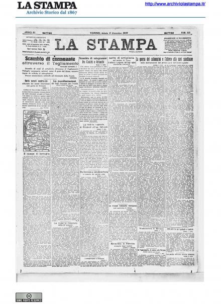 La prima pagina de La Stampa del 3 novembre 1917