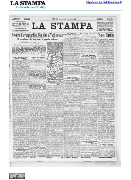 La prima pagina de La Stampa del 7 novembre 1917