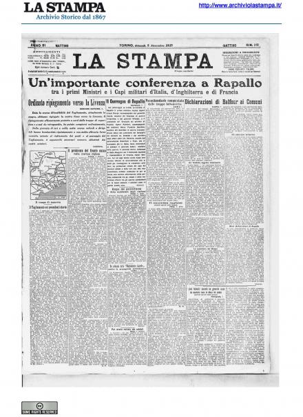 La prima pagina de La Stampa del 8 novembre 1917