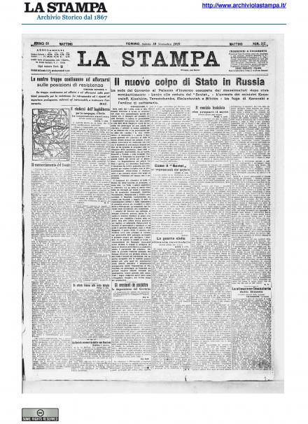 La prima pagina de La Stampa del 10 novembre 1917