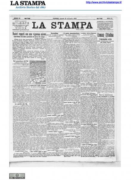 La prima pagina de La Stampa del 12 novembre 1917