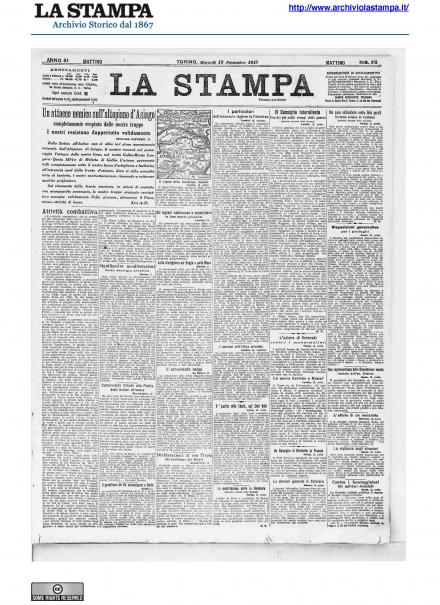 La prima pagina de La Stampa del 13 novembre 1917