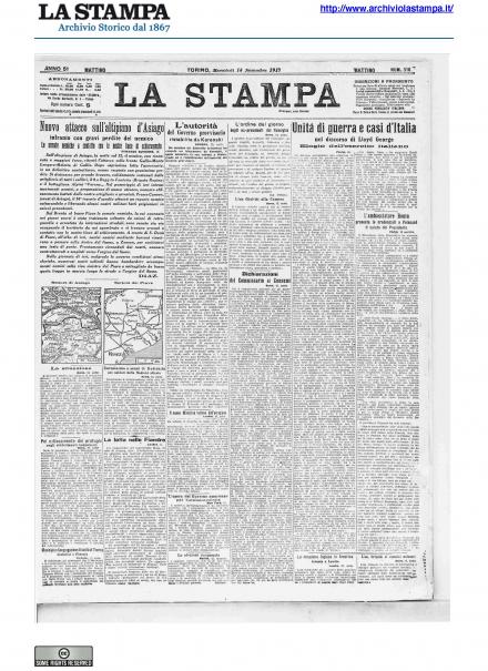 La prima pagina de La Stampa del 14 novembre 1917