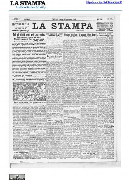 La prima pagina de La Stampa del 16 novembre 1917