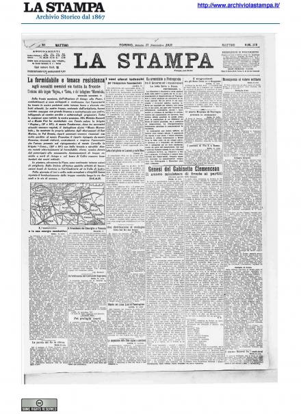 La prima pagina de La Stampa del 17 novembre 1917