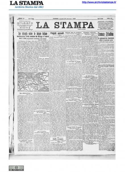 La prima pagina de La Stampa del 19 novembre 1917