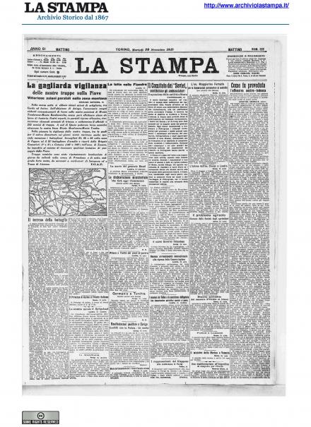 La prima pagina de La Stampa del 20 novembre 1917