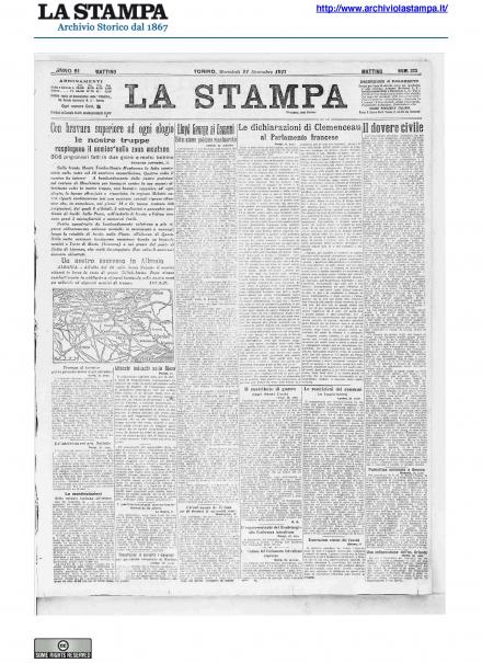 La prima pagina de La Stampa del 21 novembre 1917